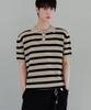 NODU Waffle Stripe Collar Crop Half Knit [Beige]