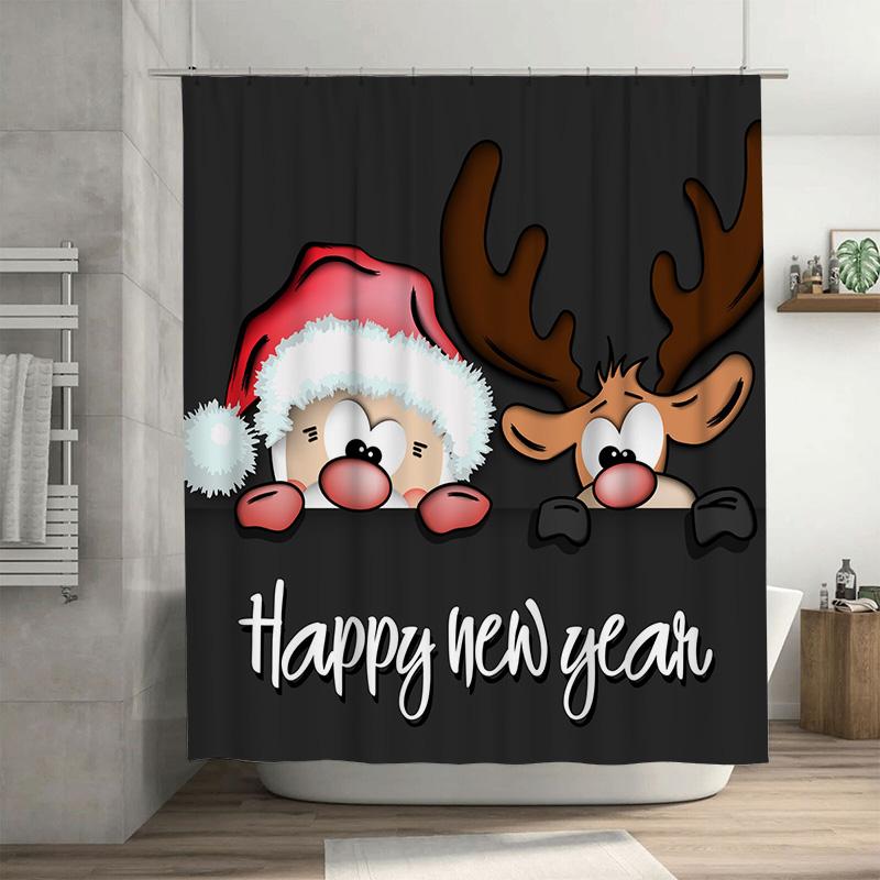 

Tu Cute Reindeer Christmas Shower Curtain Festive Holiday Forest Animal Bathroom Decor Waterproof Holiday Home Decor Gift W60H190(CM)-1 Pcs