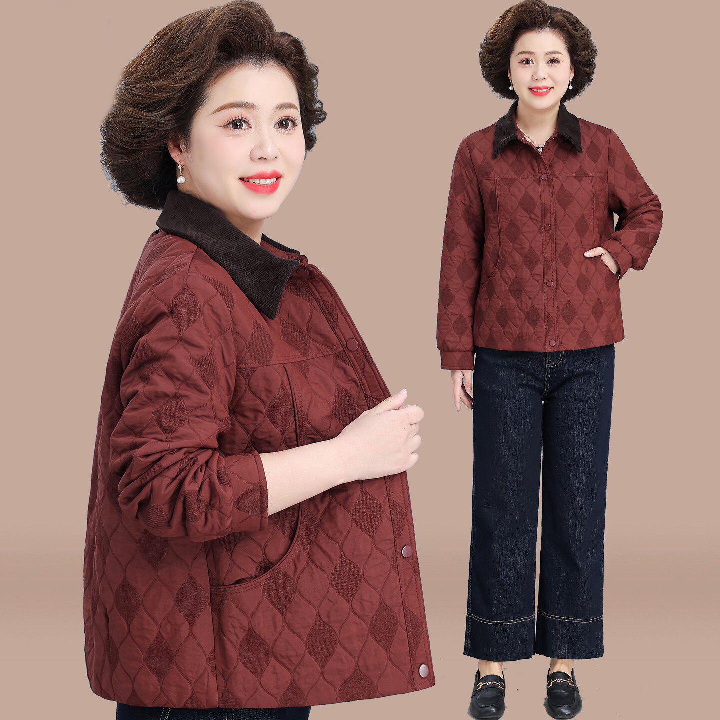 

2026 Mother s Day Stylish Loose Lapel Jacket with Diamond Pattern for Spring & Autumn 4XL (135-150 jin) червоний