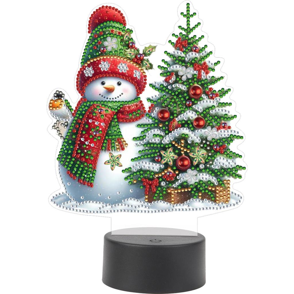 Acryl Dubbelzijdig Kerst Sneeuwpop Multifunctionele Diamant Nachtlamp Diamant Schilderen Nachtlampje Diamant Kunst Licht Ornamenten