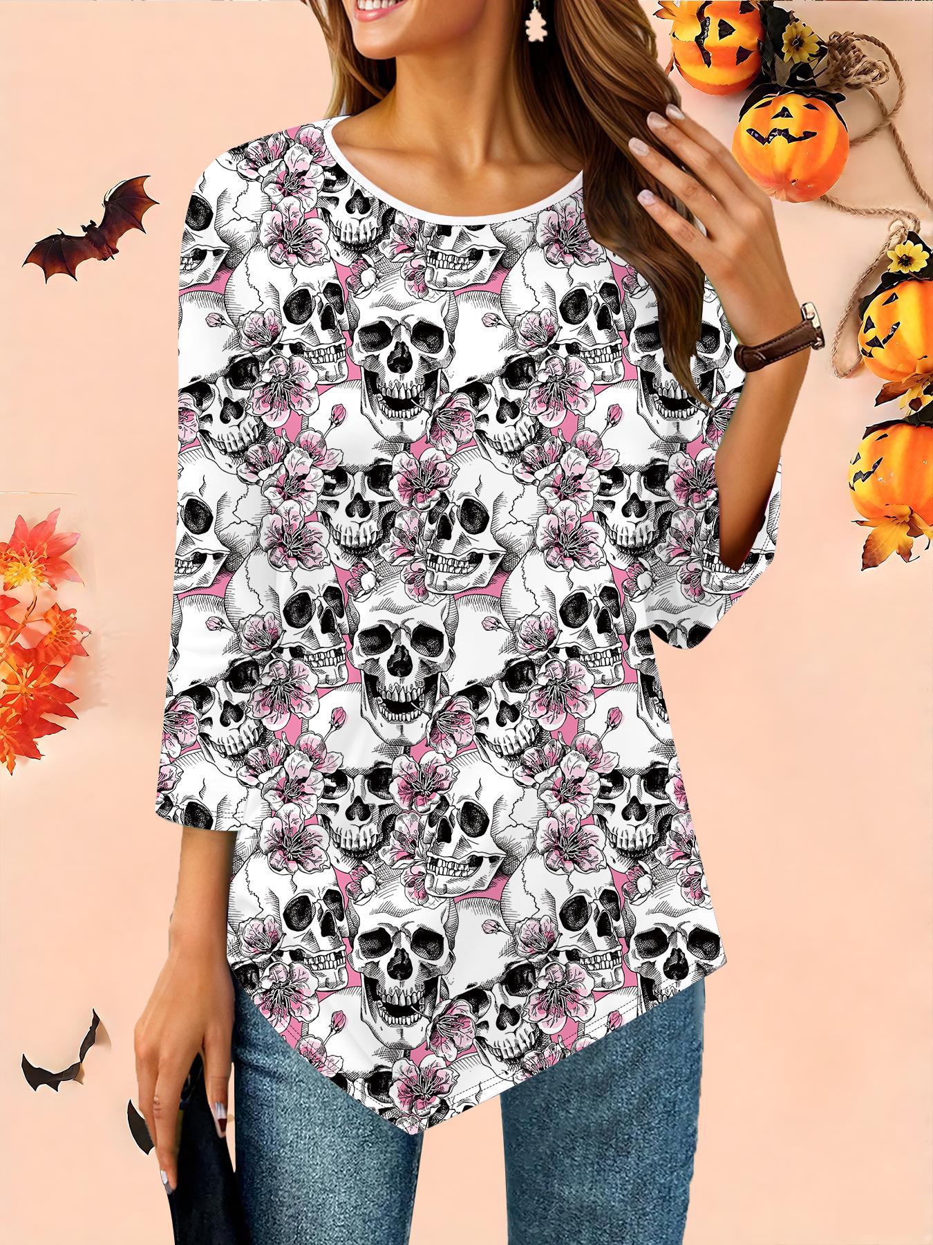 

Женская свободная футболка с круглым вырезом и рукавом три четверти, 3D-рисунок на Хэллоуин, идеальный подарок на Хэллоуин и Рождество 8XL белый