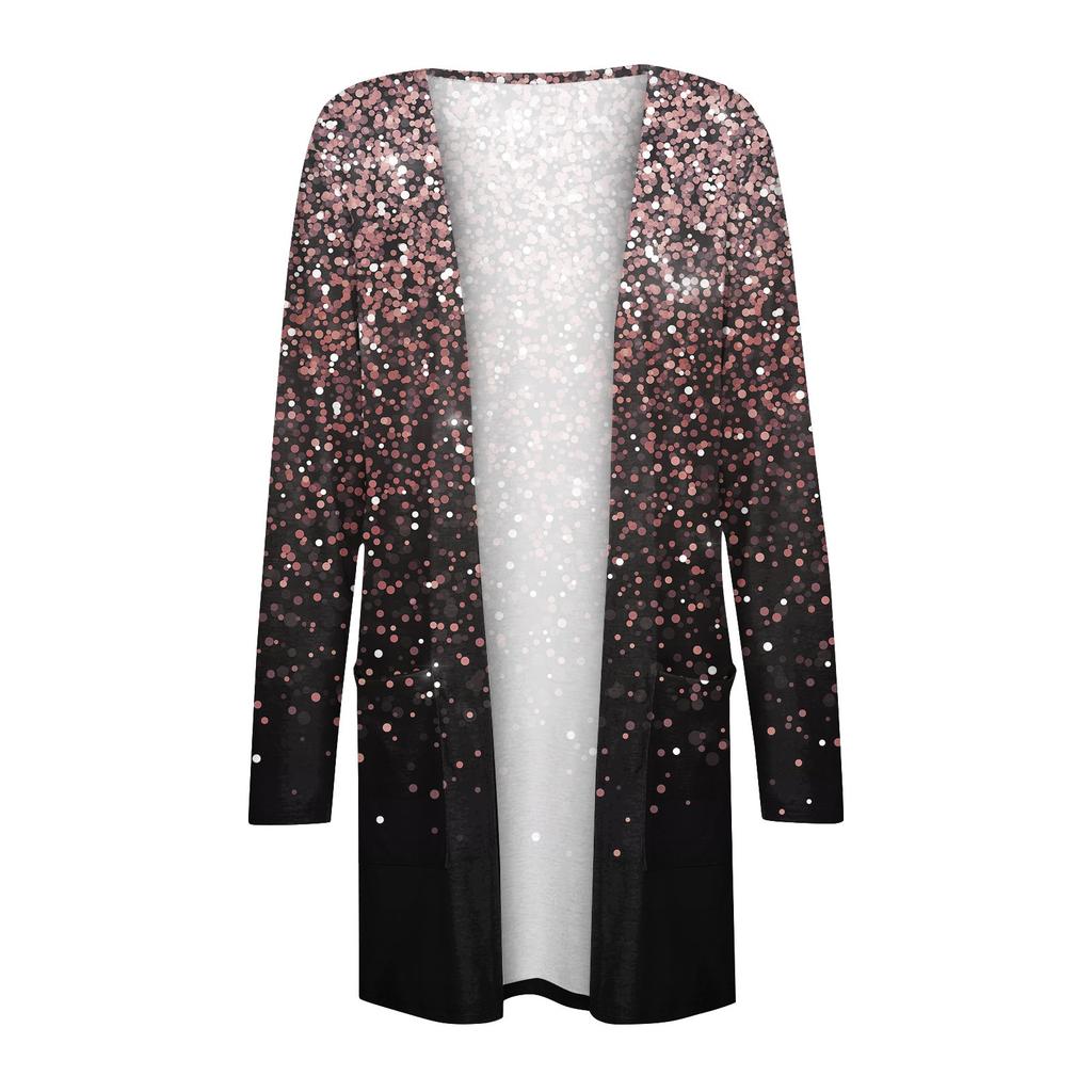Giacca Cardigan da Donna Moda Casual Retro a Fiori Stampati Manica Lunga Lunghezza Media