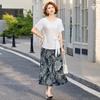 Stylish Round Neck Short Sleeve Top & Printed Skirt Set for Moms