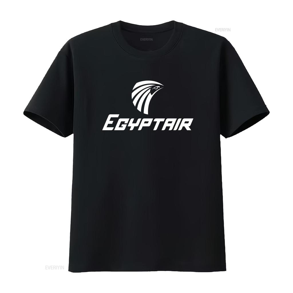Egypt Air White Logo Egyptian Airline Geek Navy Blue Cotton T Shirt for Cool Design Fashion Casual Vintage Washed