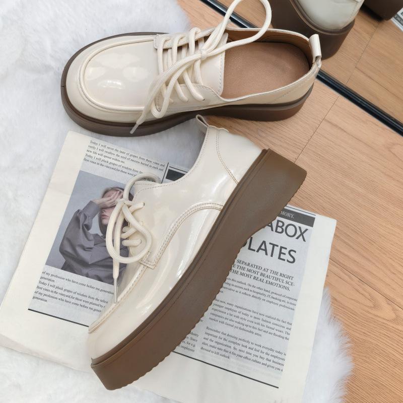Genuine leather British style small leather shoes 2025 new black versatile work single shoes lace-up platform loafers
