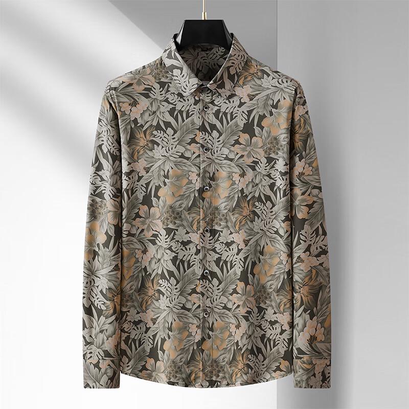 Men's Floral Print Plus Size Long Sleeve Shirt