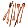 3Pcs Tableware Long Handle Wooden Spoon Japanese Style Mixing Soup Spoon Stir Flatware Coffee Teaspoon Rice
