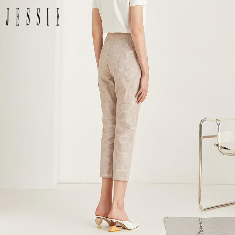 JESSIE Women's Plaid High-Waist Straight Cropped Pants