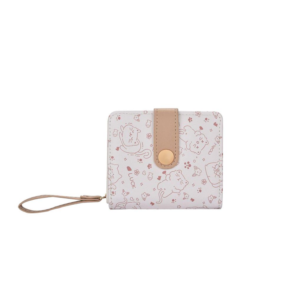 Japanische Niedliche Kätzchen Damen Kurze Geldbörse mit Reißverschluss Münzfach und Kartenhalter