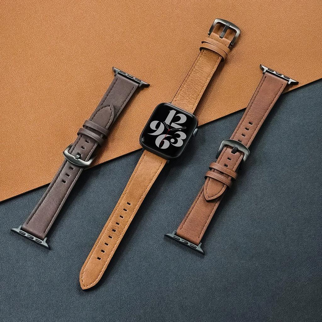 Calf Leather Watch Band for apple watch strap 49mm 44 45mm 42 40mm 41mm Woman Man bracelet for iWatch series 8 7 6 5 4 3 Se Band