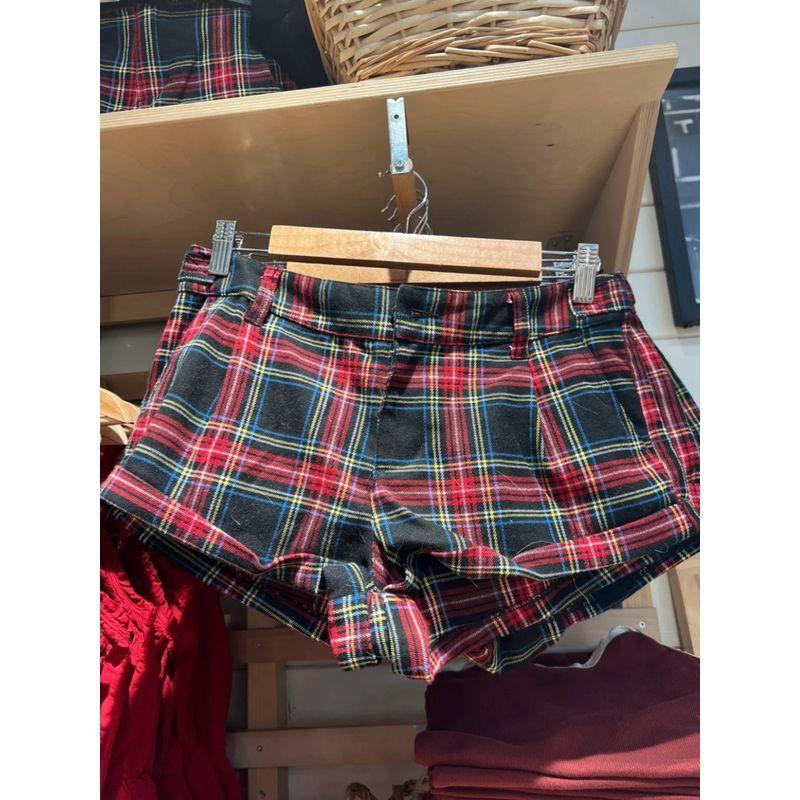 BM Sense American Vintage Red Plaid Low Waist Shorts Women Gyaru Contrast Color Summer Hot Pants All-Match Casual Pants