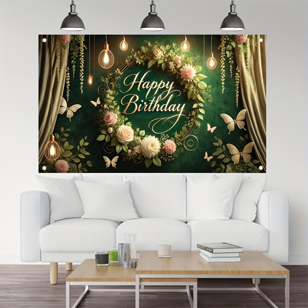 2D Banner 1 Piece Elegant Green Happy Birthday Banner Suitable for Birthdays Festivals Parties