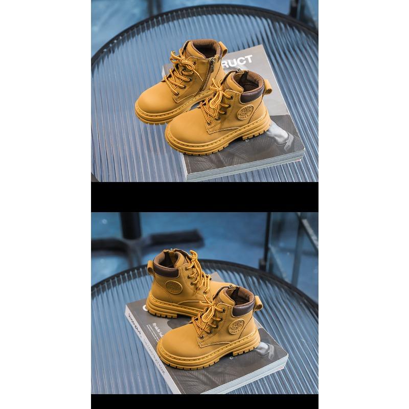Retro Autumn and Winter New Children's Short Boots Korean Casual Cowhide Boys Small Yellow Shoes Medium Tube Girls Single Boots