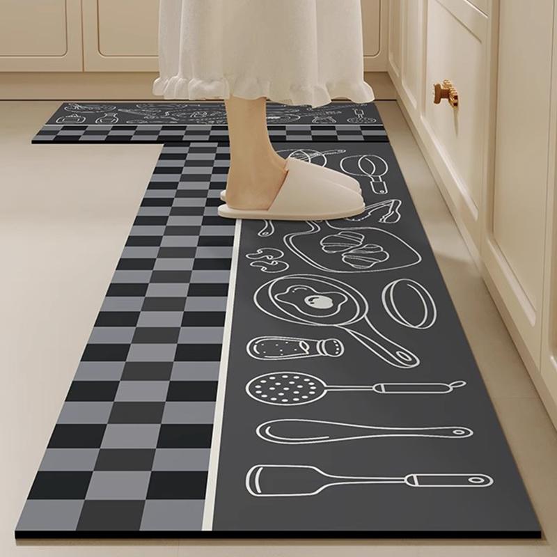 Classic Kitchen Mat Foot Mat Non-slip Kitchen Rug Crystal Velvet Long Carpet Soft Washable Bathroom Rug Kitchen Accessorie Tapis
