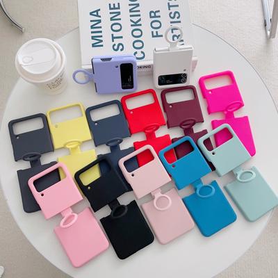 Husă pentru Samsung Galaxy Z Flip 4 3 Piele colorată -Friendly mat siliconic lichid inel Fold antișoc Accesorii pentru husă de protecție