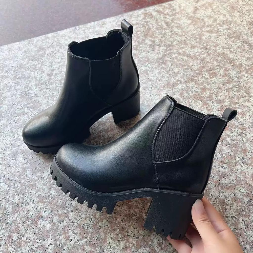 Damenstiefel Mode Wildleder Freizeitstiefel Hohe Qualität Leder Knöchelhoher Stiefel Dicker Absatz Plateau-Stiefel für Damen Leder Kurzstiefel