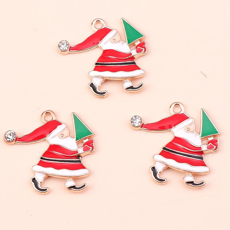 10pcs 15x22mm Cartoon Christmas Charms Enamel Santas Claus Charms Pendants for Jewelry Making DIY Necklace Earrings Accessories