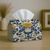 1pc Art Nouveau Floral Damask Tissue Box with Blue Yellow Symmetrical Vine- Napkin Storage Organizer for Kitchen,Car,Elegant Decorative Box,Purpose fo