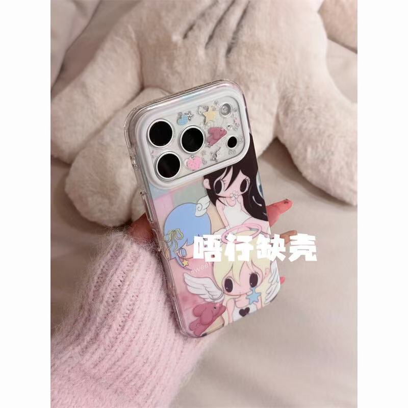 Cute colored hair Angel Ne has a double shell on autumn, suitable for Apple 17promax/16/15 anti-drop mobile phone case.