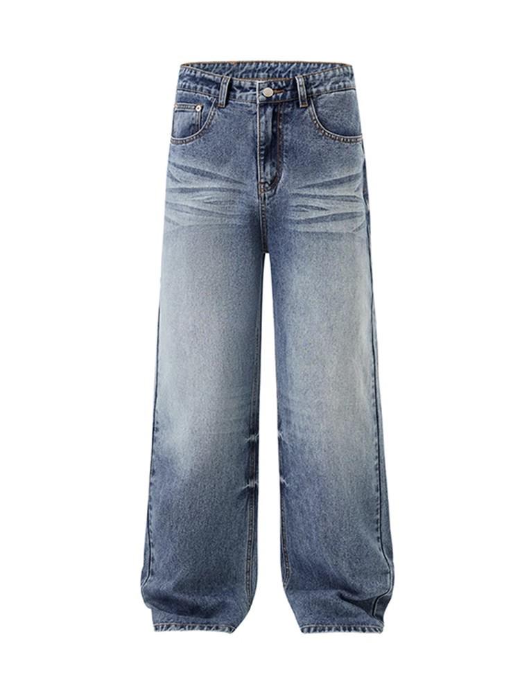 

Унисекс Джинсы прямого кроя в стиле ретро с варкой - Модные, Свободные и Повседневные L синий