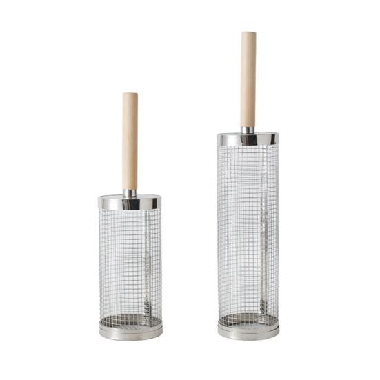 Stainless Steel BBQ Grill Basket with Wooden Handle Rolling Cage for Even Cooking Vegetables Seafood Meat Camping Barbecue Tool