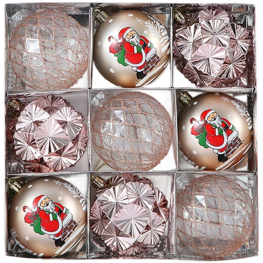 

Christmas Ball Ornaments 9 PCS Set 8CM for Tree Decoration For Holiday Home Use Electroplated Material Assorted Colors розового золота