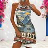 Women Plus Size Halter Criss Cross Cutout Sleeveless Printed Fitted Curved Hem Dress