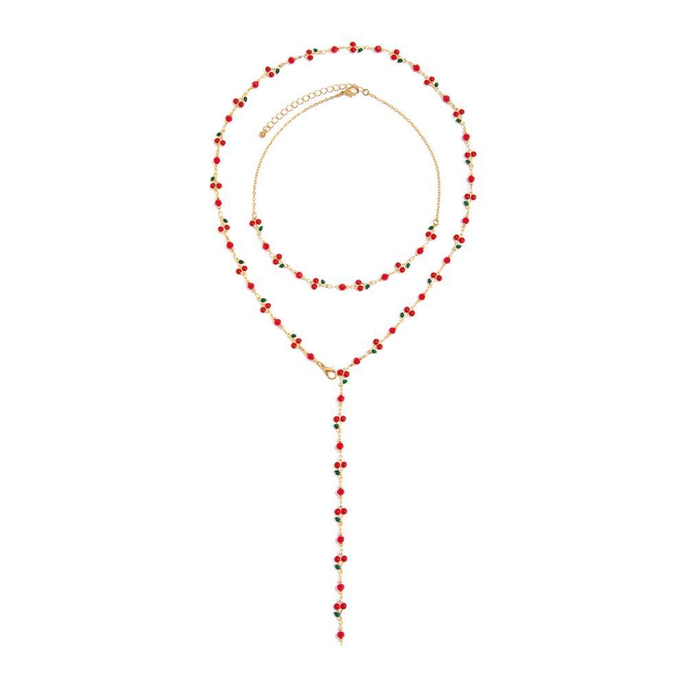 Gold Y-shaped Cherry Necklace Silver Clavicle Chain Geometric Crystal Necklace  Gift