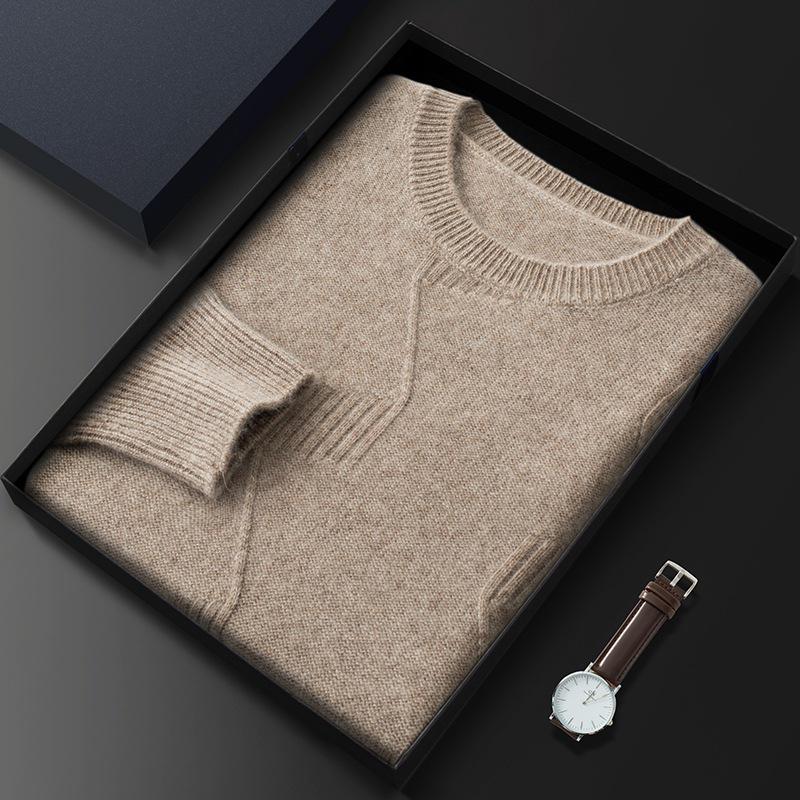 Men's Thickened Cashmere Sweater: Autumn/Winter Round Neck, Musical Note Design, Business Casual