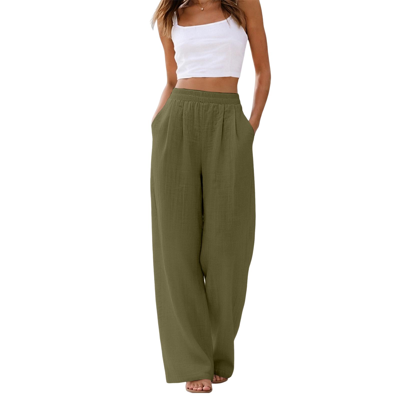 Women s Linen Wide Leg Pants For Summer Beach Vacation, Flowing Long Pants S