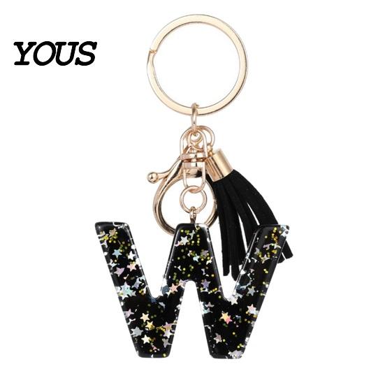 Lightweight Keychain Pendant, Sequins Star Letter A-Z Charm with Tassel, Gift Alphabet Initial Metal Keyring for Handbag Backpack Bag