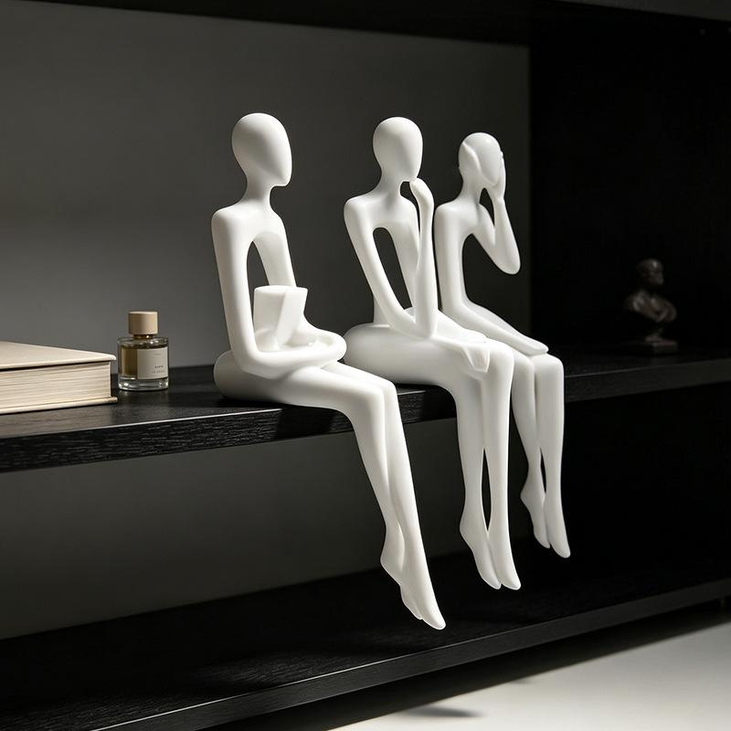 Sada 3 kusů minimalistických abstraktních soch sedícího člověka Dlouhonohý Ručně vyráběný Okrajový Sitter Myslící Figurka 3D Tištěná Plastová Dekorace