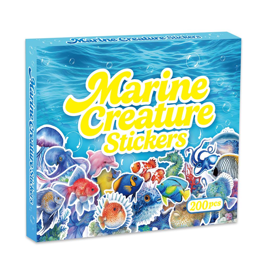 

Cartoon Holographic Marine Life Stickers: 200-Sheet Gift Box with Jellyfish & Dolphin Designs for Children s Rewards