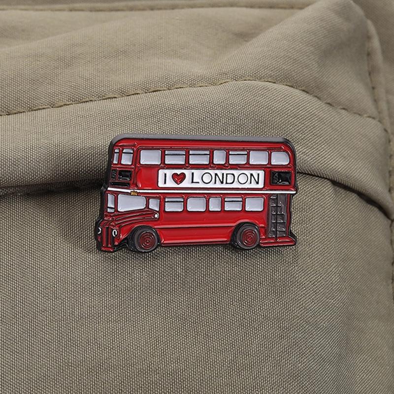 British Souvenir Enamel Pin Red Double Layer Bus Brooch Alloy Accessory For Jacket Backpack Fashion Jewelry