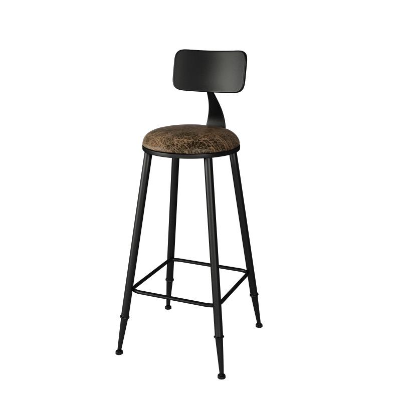 Retro American Solid Wood & Iron Bar Stool with Backrest