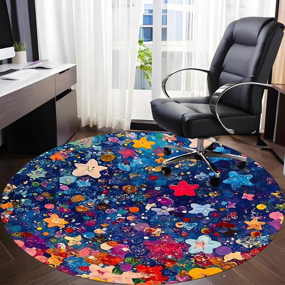1pc Star Confetti Office Round Area Rug, Indoor Mat Suitable For Office, Under Office Chairs Bedroom Living Room Home Decor, Room Deco 077
