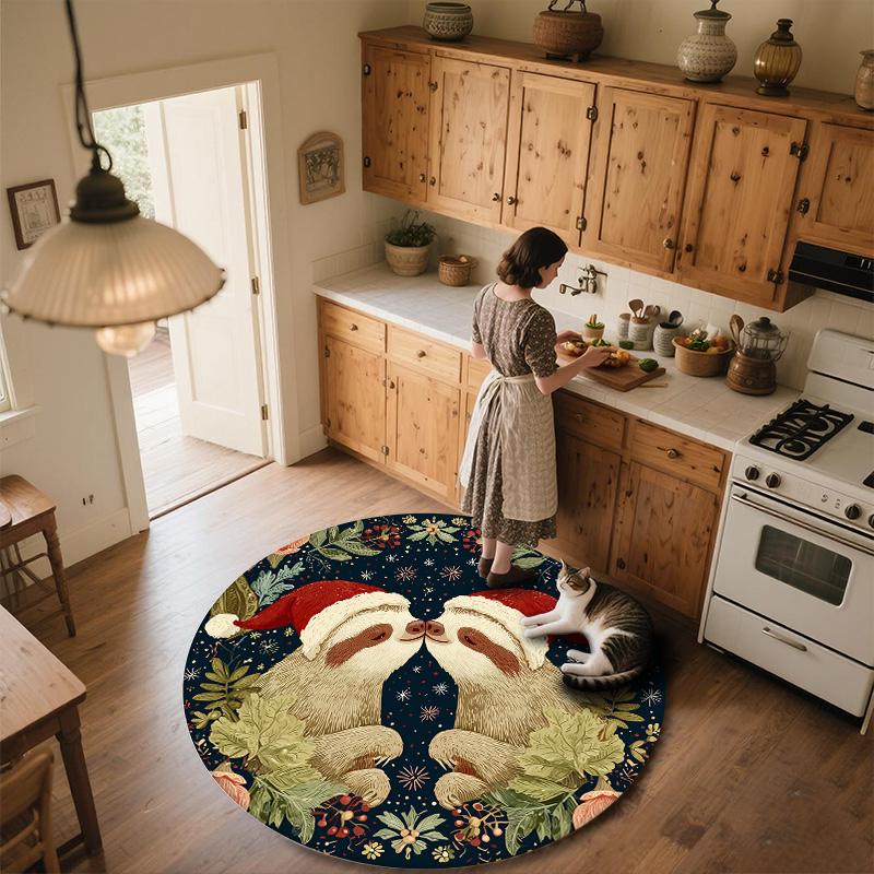 Symmetrical Animals in Grass,Round Area Rug,Carpet Rug for Living Room Bedroom Sofa Playroom Decor,Non-slip Floor Mat