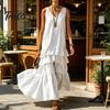 Irregular Hem Dress Women's Sleeveless Summer Long Tank Dress, V Neck Tiered Women Ruffle Maxi Casual Loose Flowy Beach Sundress