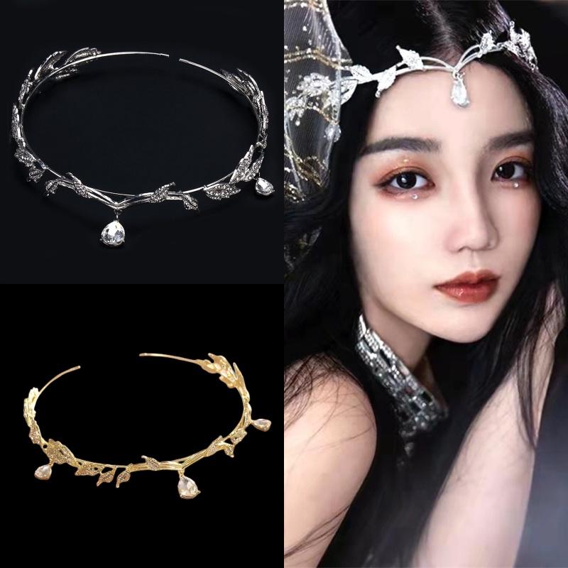 Elf Princess Crown Crystal Forehead Jewelry Headdress For Wedding Party