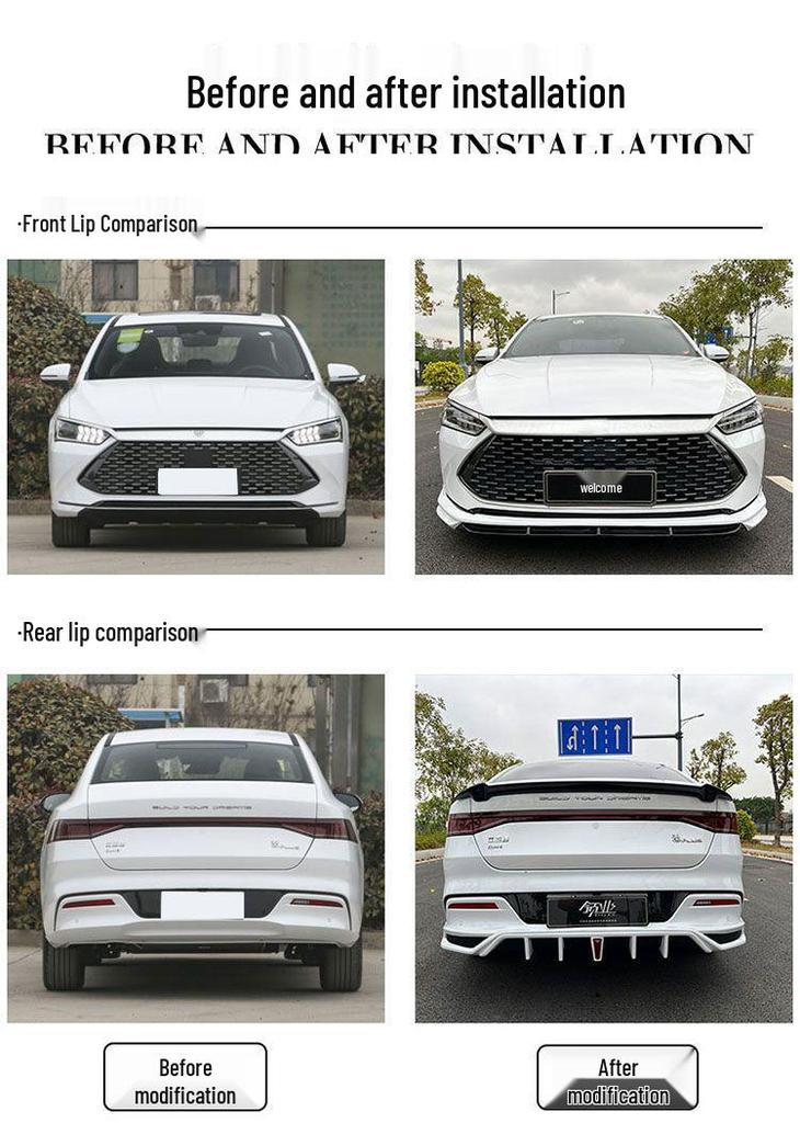 BYD Qin Plus Dmi/EV EFG Style Body Kit: Lower Front & Rear Lips, Side Skirts, Tail Wing with Lights