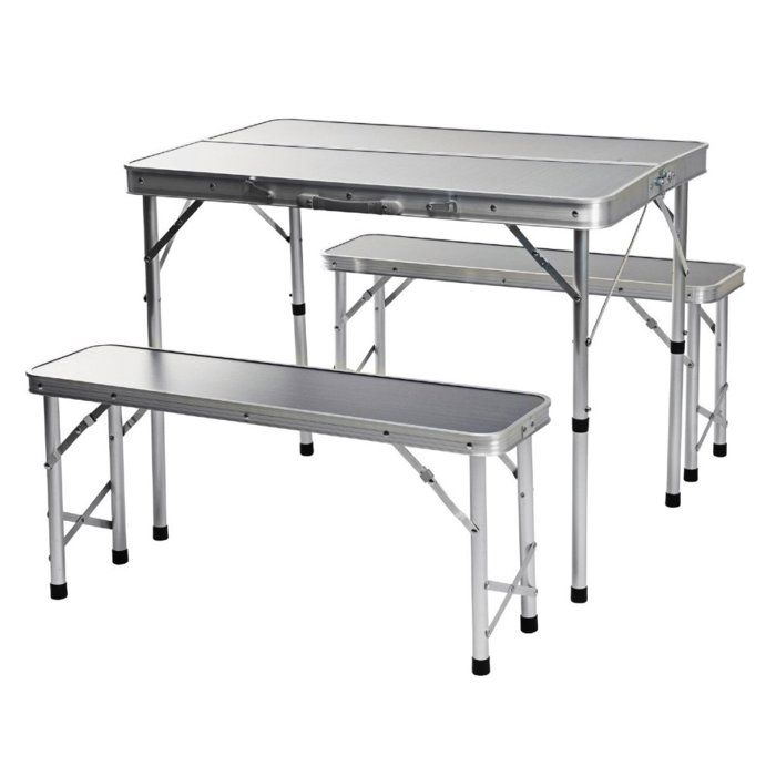 Table de camping pliante - REDCLIFFS KO-CM4100110 - 1 table + 2 bancs - Imperméable - Aluminium durable