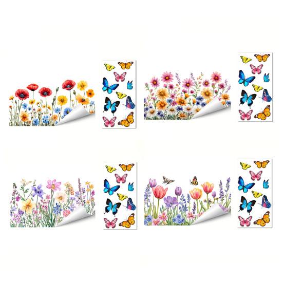 Glass Sticker Peel Stick Static Window Film Vibrant Color Spring Flowers Butterflies Pattern Window Decal Home Decor