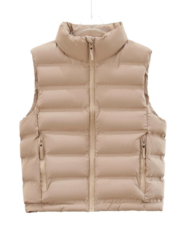 Autumn and winter glue-pressed locking vest, women's stand-up collar sleeveless cotton clothing vest, physical stall to get goods
