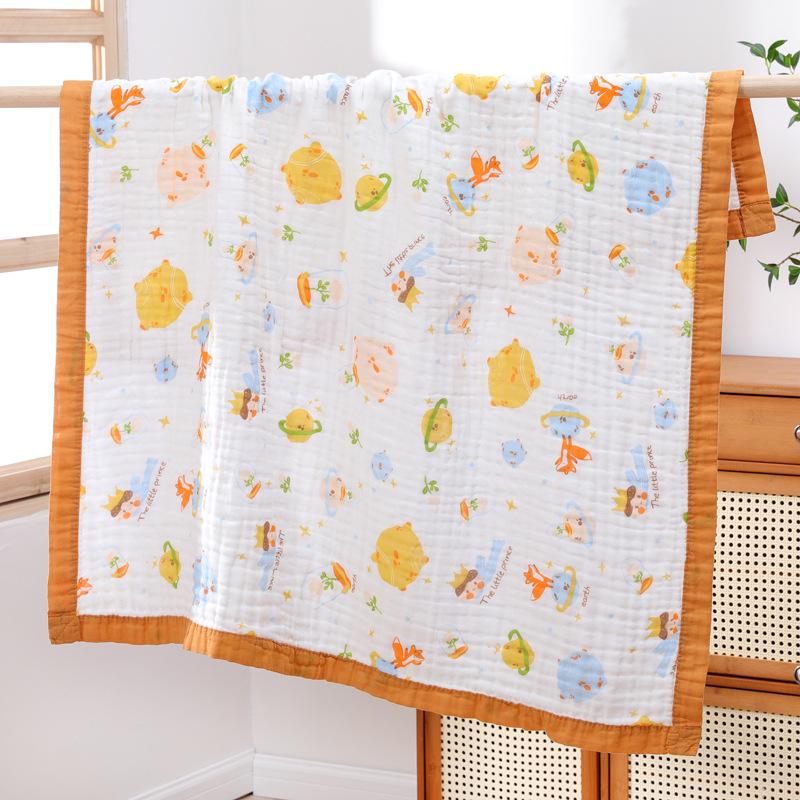 High-Density Cotton Newborn Bath Towel - Six-Layer Gauze, Printed Design, for Infants & Kids