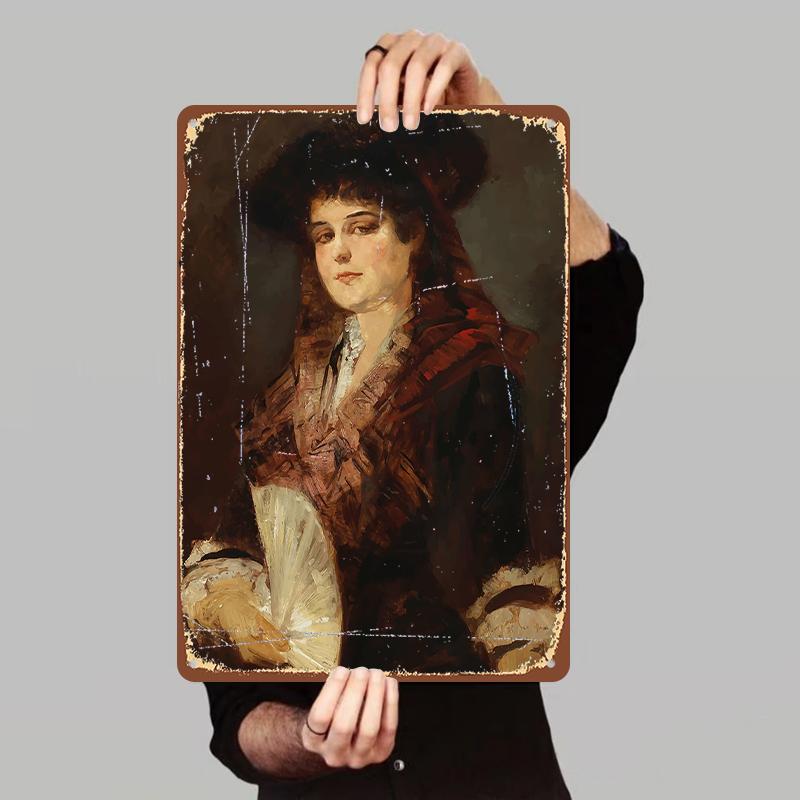 

Vintage European Noble Lady Portrait Metal Tin Painting Living Room Wall Art Decorative Hanging Picture 7.9x11.8In(20x30cm)