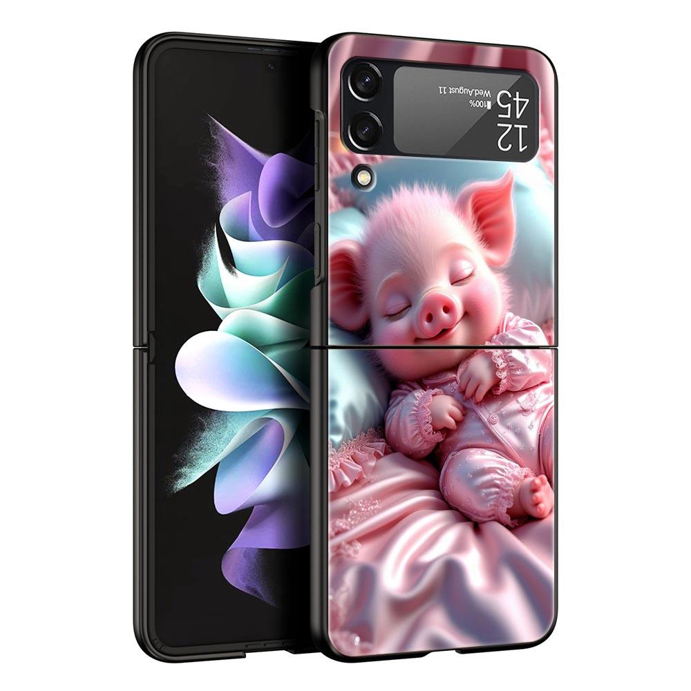 Cute Pig Hard PC Phone Case For Samsung Galaxy Z Flip 7 6 5 4 Black Cover For Galaxy Z Flip 3 Foldable Fundas Shell Capas Bags