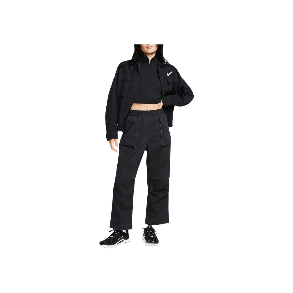 Nike Elastic Waist Zippered Pockets Straight-Leg Casual Pants Women Bottoms Black DQ6660-010