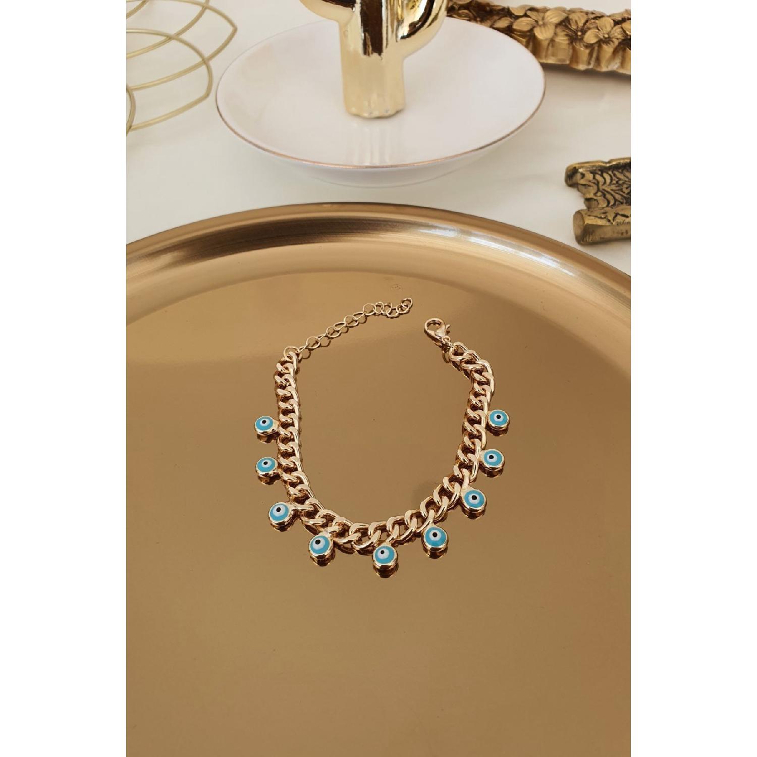 

Браслет-подвеска с бирюзовой эмалью и росписью от сглаза