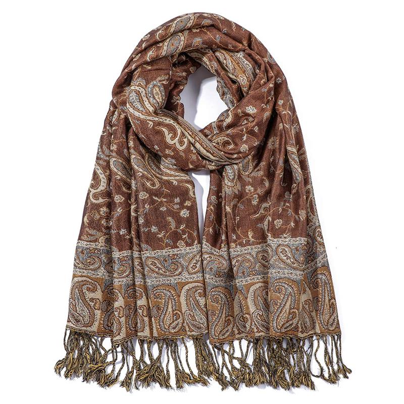 New Pashmina Women Scarf Bohemia Paisley Shawl Wrap Paisley Jacquard Flowers Cashmere Classic Tassels 70X190Cm