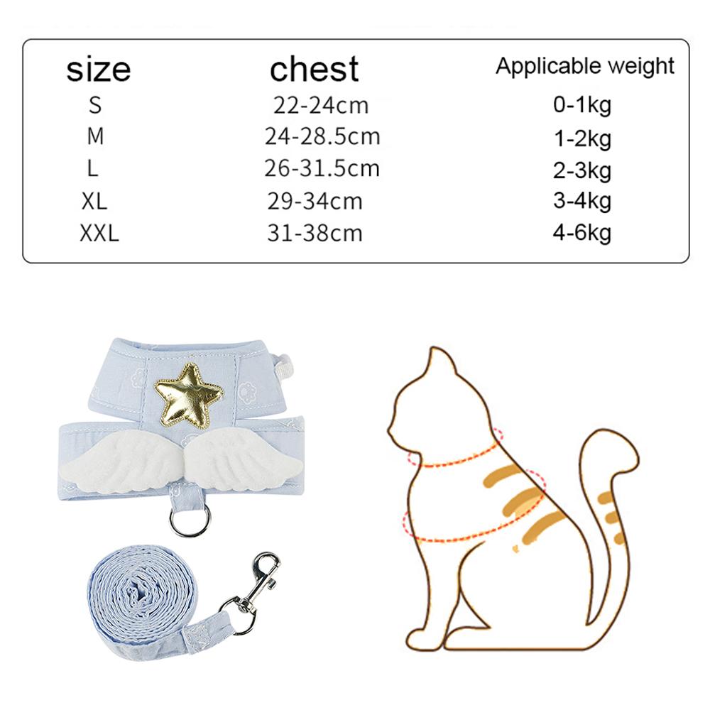 Angel Wing Cat Harness and Leash Set, Adjustable Kitten Vest Harness for Walking, Escape-Proof Soft Mesh Breathable Also Puppy
